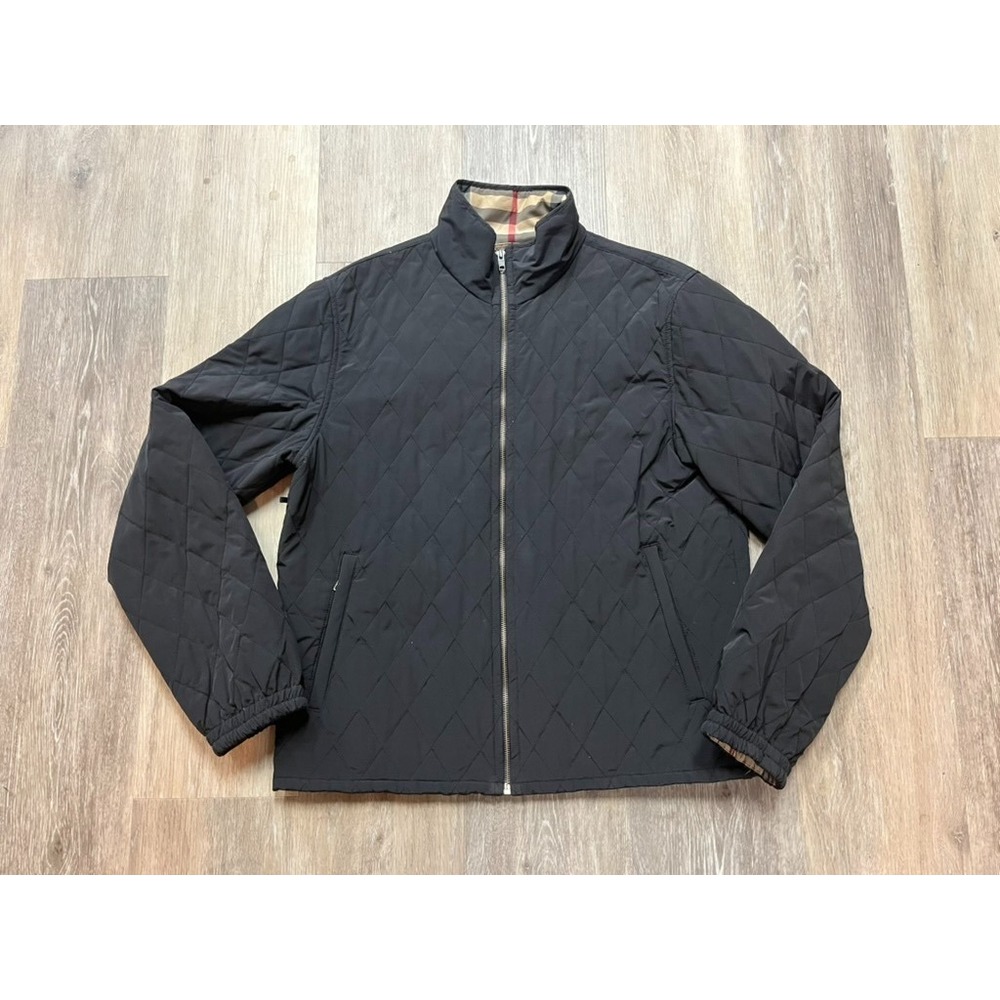 Burberry London Black Quilted Plaid Lined Women's Jacket Size Medium